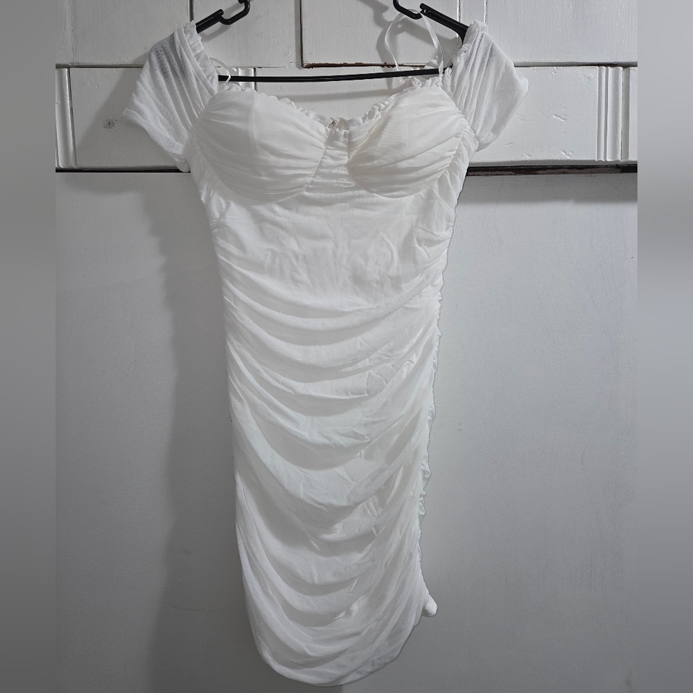 Windsor White Ruched Mini Dress Large